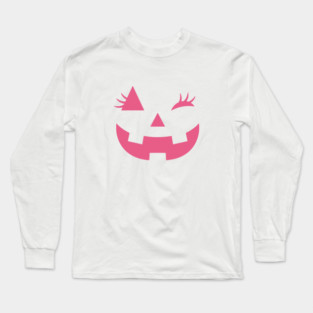 Pink Jack O Lantern Wink Face Long Sleeve T-Shirt