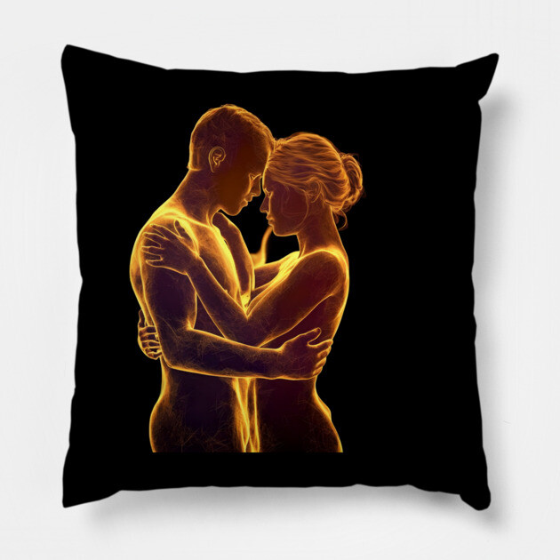 The Main Focus is a Close-up Portrait of Two Silhouettes Pillow by animegirlnft