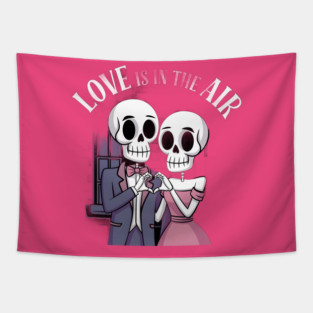 Couple is Made Up of Two Skulls with Elegant Clothes Join Hands LOVE is in the Air Tapestry