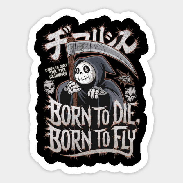Born to Die, Born to Fly Grim Reaper Cartoon Design Magnet by Designed By Marty