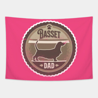 Basset Dad - Distressed Basset Hound Silhouette Design Tapestry