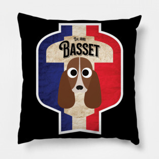 Basset Hound Dog - Distressed French Tricolore Basset Beer Label Design Pillow