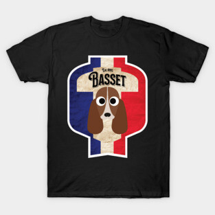 Basset Hound Dog - Distressed French Tricolore Basset Beer Label Design T-Shirt