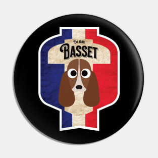 Basset Hound Dog - Distressed French Tricolore Basset Beer Label Design Pin