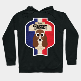 Basset Hound Dog - Distressed French Tricolore Basset Beer Label Design Hoodie