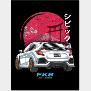 White Honda Civic Type R FK8 Nippon Sun Posters and Art