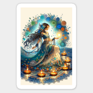 Beautiful Diwali Woman and Rangoli Sticker