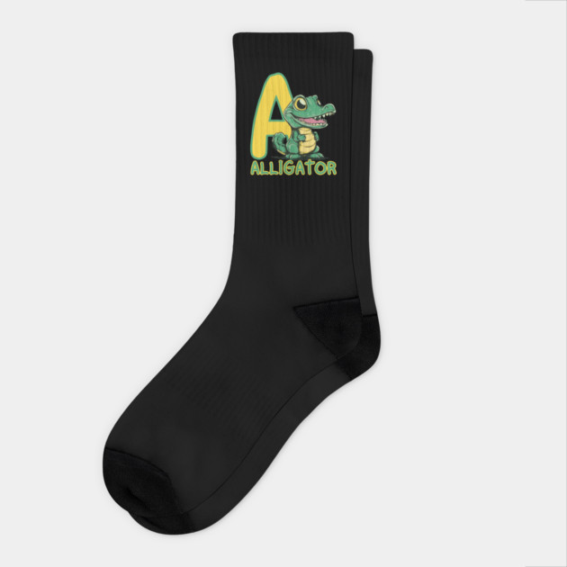 A for Alligator - Alphabet Animals - Cartoon Style for Kids Socks by TuncGK