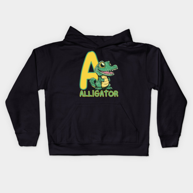 A for Alligator - Alphabet Animals - Cartoon Style for Kids Kids Hoodie by TuncGK