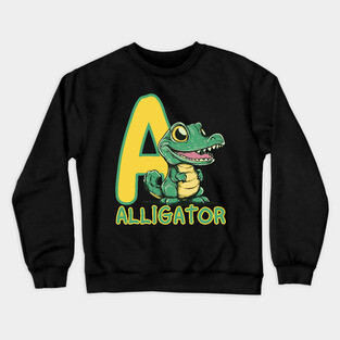 A for Alligator - Alphabet Animals - Cartoon Style for Kids Crewneck Sweatshirt