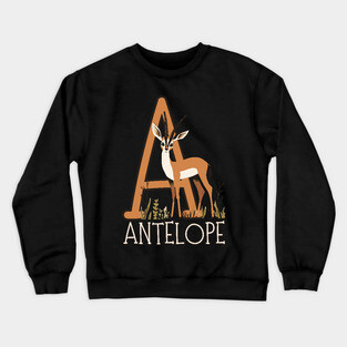 A for Antelope - Boho Style - Alphabet Animals Crewneck Sweatshirt