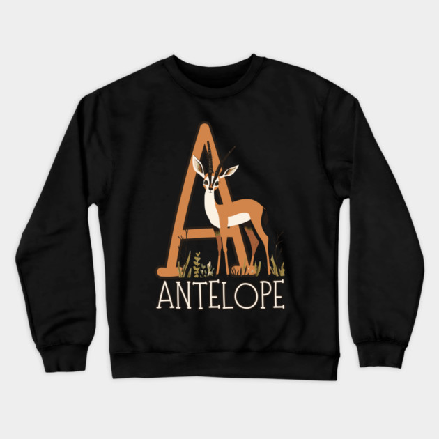 A for Antelope - Boho Style - Alphabet Animals Crewneck Sweatshirt by TuncGK