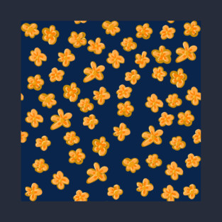 Gold floral seamless tile dark blue background pattern T-Shirt