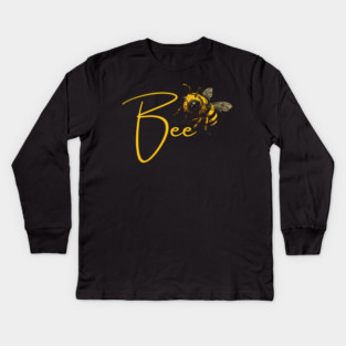 Elegant Gold Honey Bee - Calligraphy - Alphabet Animals Kids Long Sleeve T-Shirt