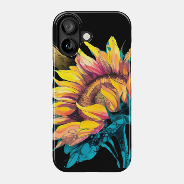 Composition Highlights the Sunflower Large, Expressive Petals, Bursting with a Kaleidoscope of Colors such as Bright Yellows, Deep Oranges, and Rich Browns Phone Case by animegirlnft