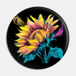 Composition Highlights the Sunflower Large, Expressive Petals, Bursting with a Kaleidoscope of Colors such as Bright Yellows, Deep Oranges, and Rich Browns Pin