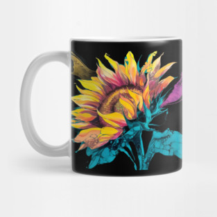 Composition Highlights the Sunflower Large, Expressive Petals, Bursting with a Kaleidoscope of Colors such as Bright Yellows, Deep Oranges, and Rich Browns Mug