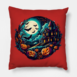Haunted Night: Halloween Spookhouse Pillow