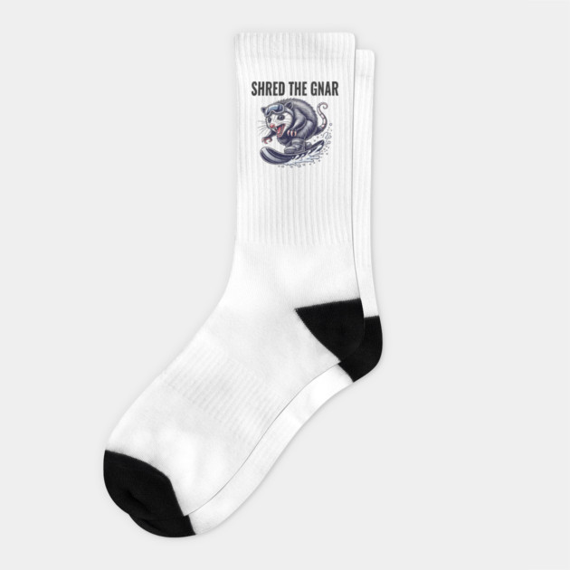Shred the Gnar, feral snowboarding possum Socks by Luxinda