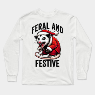 Feral and Fastive hissing possum dressed in Santa suit Long Sleeve T-Shirt