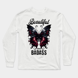 Gorgeous Goth Butterfly in Black and Crimson, Beautiful and Badass Long Sleeve T-Shirt