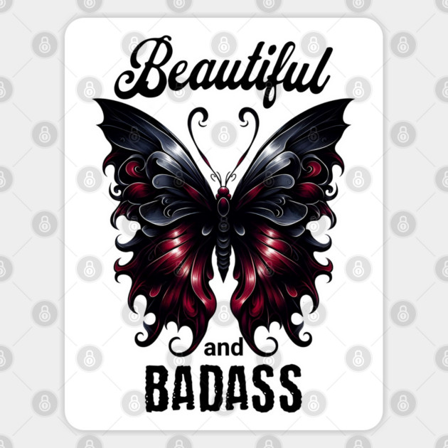 Gorgeous Goth Butterfly in Black and Crimson, Beautiful and Badass Sticker by Luxinda