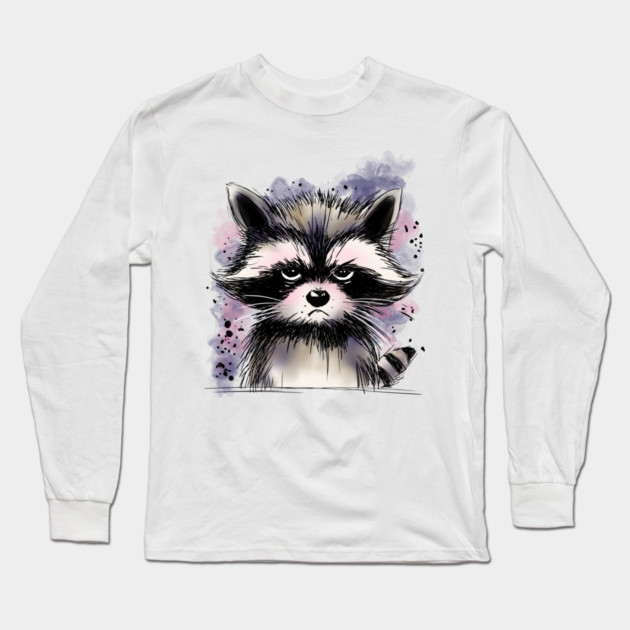 Grumpy Raccoon Long Sleeve T-Shirt by H. R. Sinclair