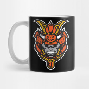 Samurai Spirit Halloween | Samurai Mask with Jack-o'-Lantern & Gold Chain | Spooky Season Streetwear Mug