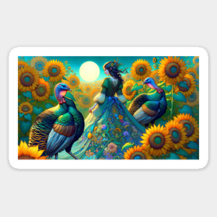 Elegant Woman, Turkey and Sunflowers Sticker
