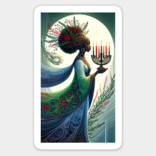 Kwanzaa Beautiful Woman with Kinara Sticker