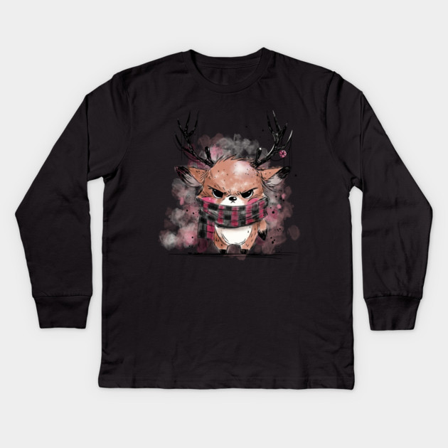 Grumpy Reindeer Kids Long Sleeve T-Shirt by H. R. Sinclair