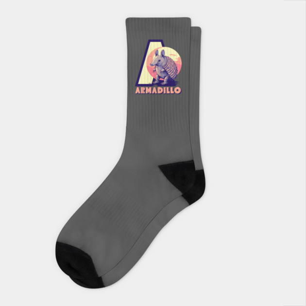 A for Armadillo - Animal Alphabet Letter - Retro Sunset Edition Socks by TuncGK