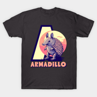 A for Armadillo - Animal Alphabet Letter - Retro Sunset Edition T-Shirt