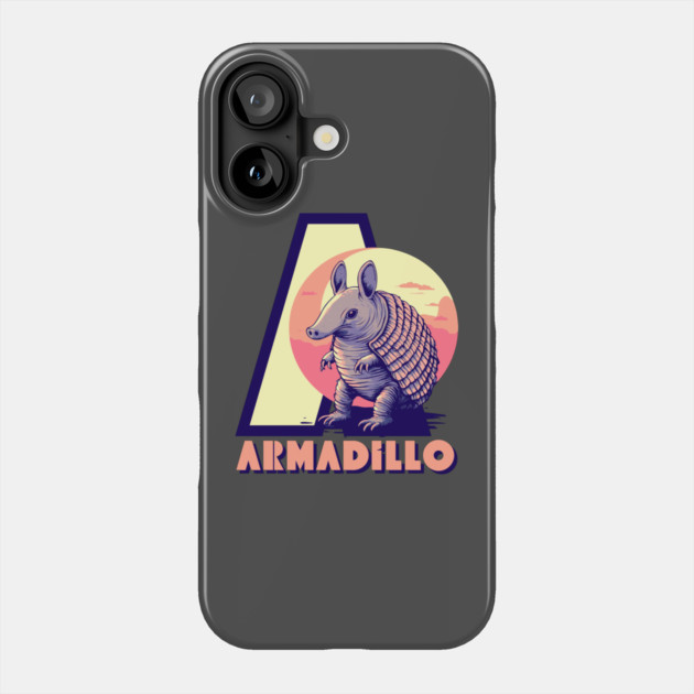 A for Armadillo - Animal Alphabet Letter - Retro Sunset Edition Phone Case by TuncGK