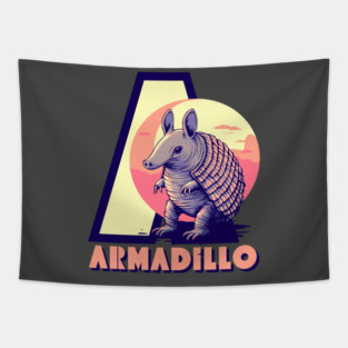 A for Armadillo - Animal Alphabet Letter - Retro Sunset Edition Tapestry