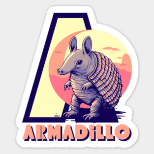 A for Armadillo - Animal Alphabet Letter - Retro Sunset Edition Sticker