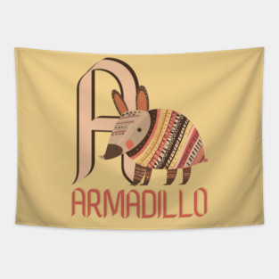 A for Armadillo - Alphabet Animal Letter A - Boho Chic Style Tapestry