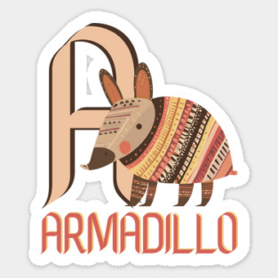 A for Armadillo - Alphabet Animal Letter A - Boho Chic Style Sticker