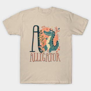 A for Alligator - Alphabet Animal Letter A - Boho Chic Style T-Shirt
