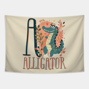 A for Alligator - Alphabet Animal Letter A - Boho Chic Style Tapestry