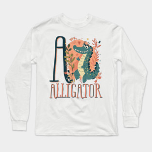 A for Alligator - Alphabet Animal Letter A - Boho Chic Style Long Sleeve T-Shirt