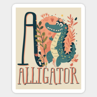 A for Alligator - Alphabet Animal Letter A - Boho Chic Style Sticker