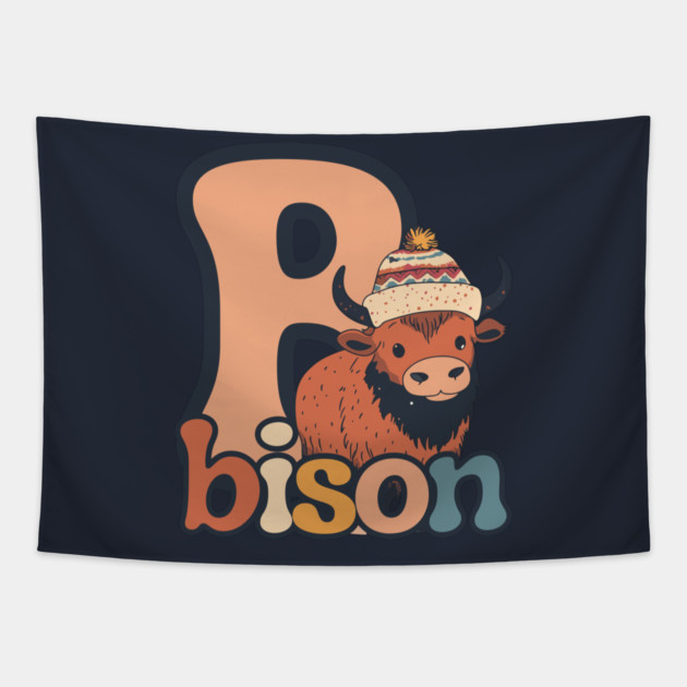 B for Bison - Animal Alphabet Letter B - Cute Hipster Bison Tapestry by TuncGK