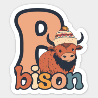 B for Bison - Animal Alphabet Letter B - Cute Hipster Bison Sticker