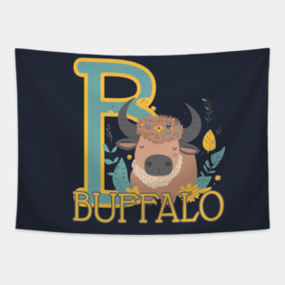 B for Buffalo - Animal Alphabet Letter B - Proud Boho Buffalo Tapestry
