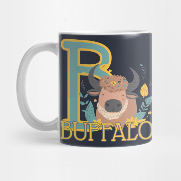 B for Buffalo - Animal Alphabet Letter B - Proud Boho Buffalo by TuncGK