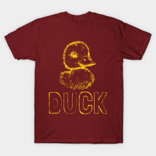 Cool Yellow Duck Line Art with Grunge Text - Stylish Animal Typography T-Shirt