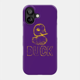 Cool Yellow Duck Line Art with Grunge Text - Stylish Animal Typography Phone Case