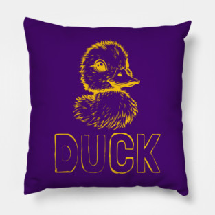 Cool Yellow Duck Line Art with Grunge Text - Stylish Animal Typography Pillow