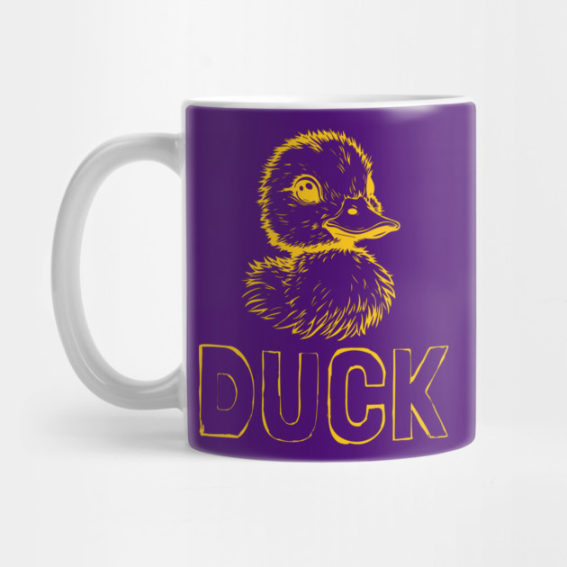 Cool Yellow Duck Line Art with Grunge Text - Stylish Animal Typography by TuncGK